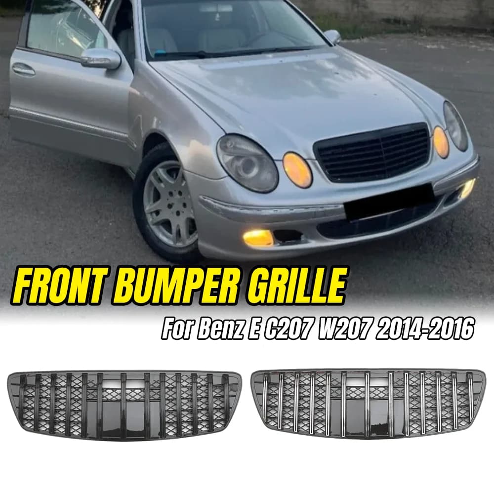 GTR Style Front Grille for Mercedes Benz E Class W211 2003-2006, Black Chrome Sport Grill Replacement for E320 E350 AMG