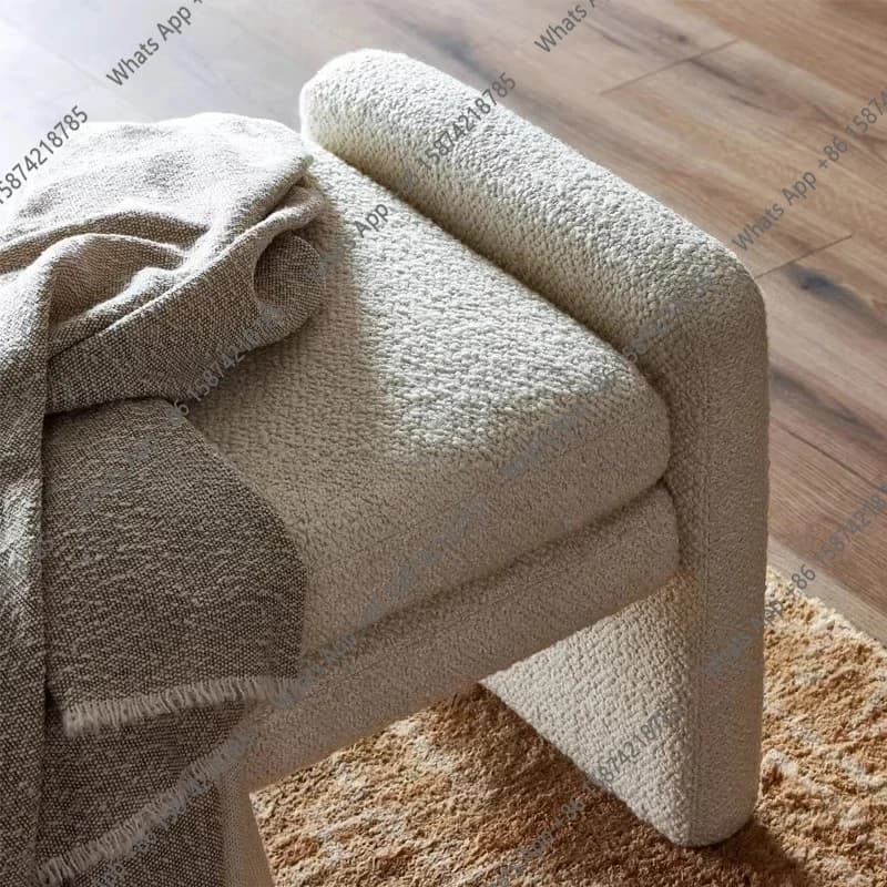 N49 Nordic Simple Fabric Living Room Sofa Stool Modern Bedroom Bedside Stool Cream Wind Cloakroom Long Strip Shoe Changing Stool