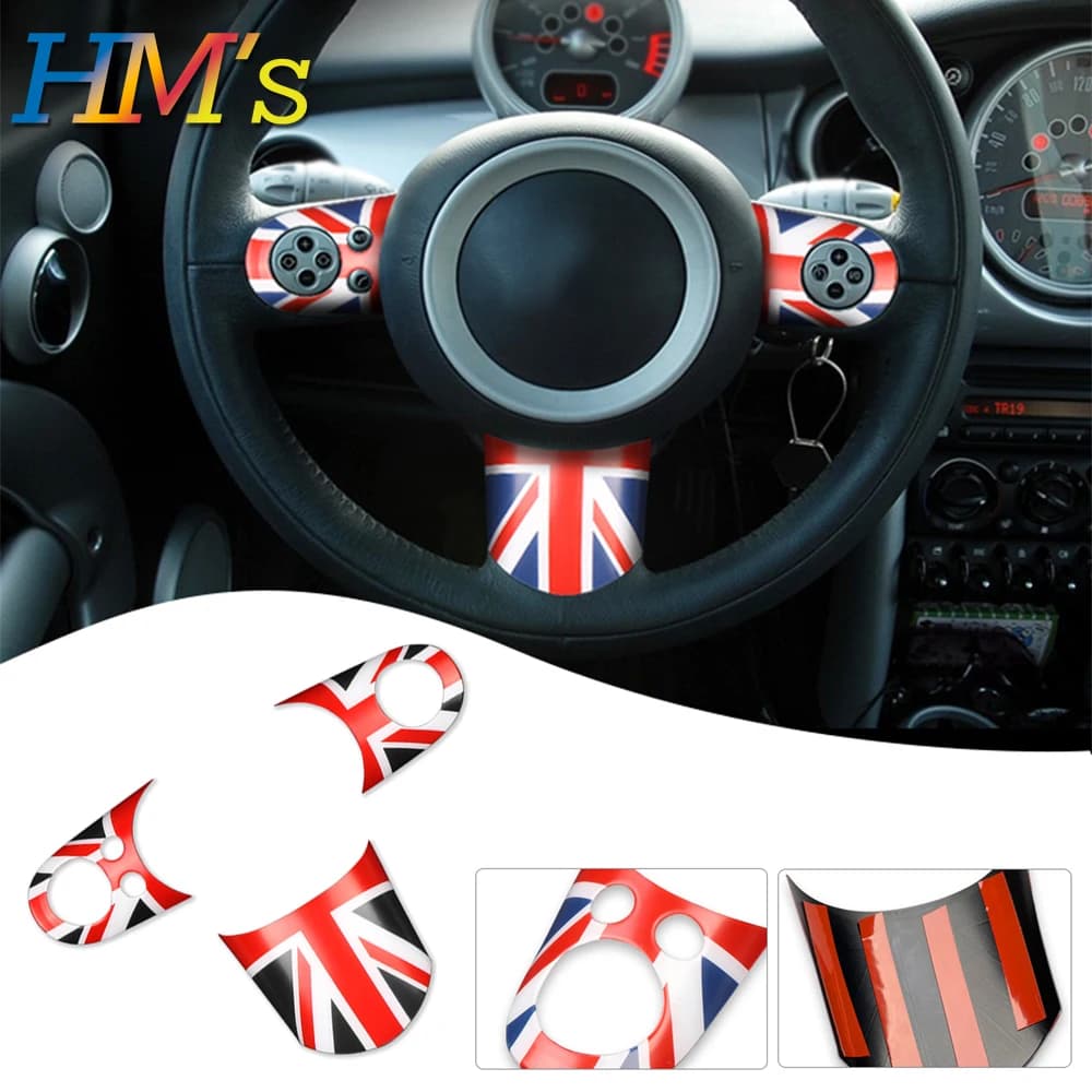3psc Car Steering Wheel Center Panel Button Cover Stickers For Mini Cooper R50 R52 R53 Decoration Interior Accessories