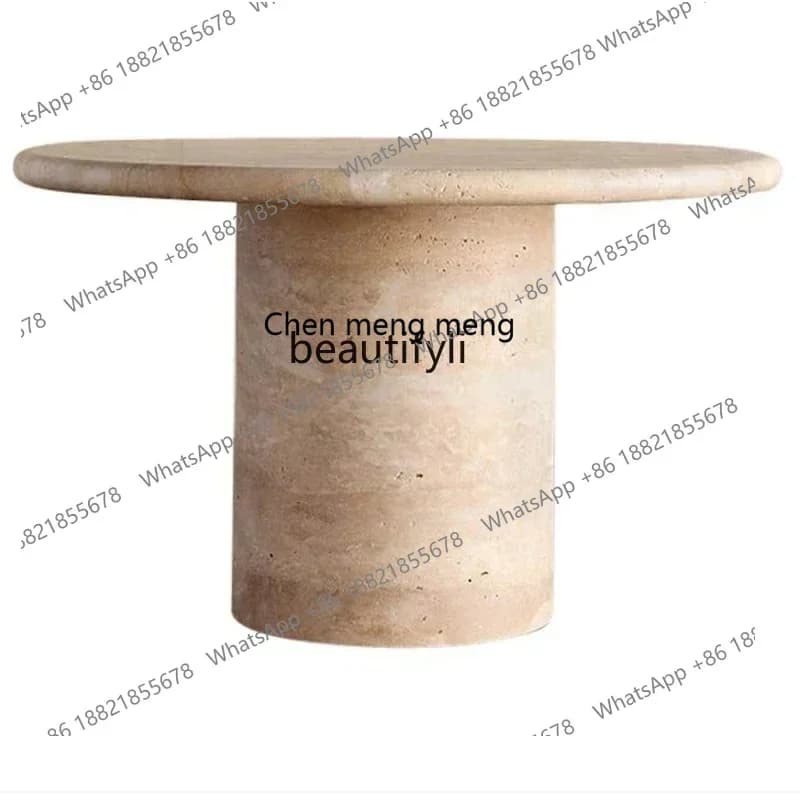 32Italian natural travertine round dining table villa hotel simple model room, travertine coffee table