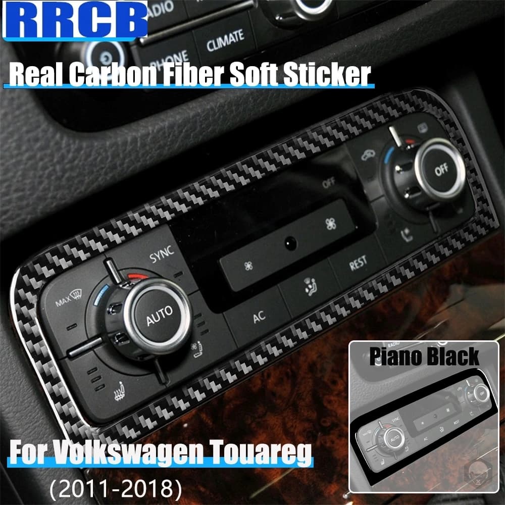 For VW Touareg 7P MK2 2011 2012 2013 2014 2015 2016 2017 2018 Real Carbon Fiber Car Accessories Climate Control Cover Sticker