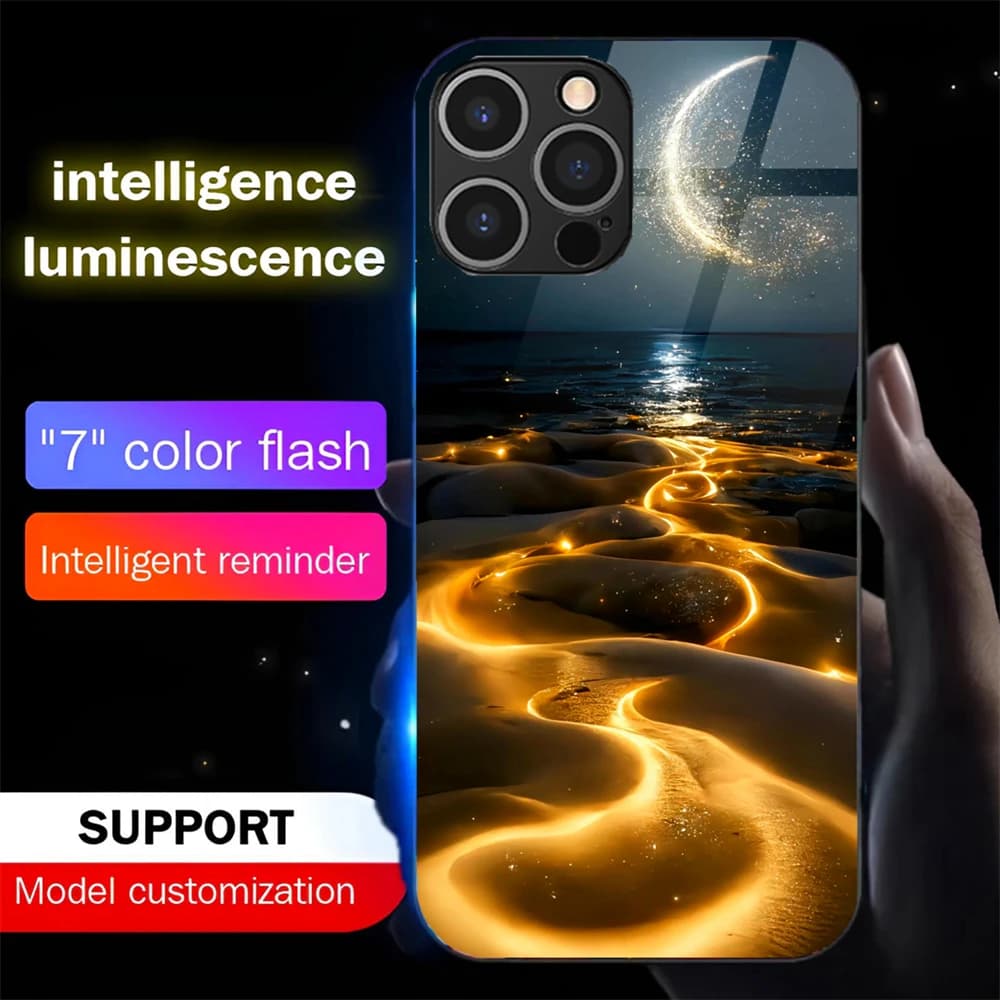 So Beautiful Stars River Luminous Glass LED Call Light Up Flash Phone Case For iPhone Air 17 16 E 15 14 13 12 11 Pro Max XR XS