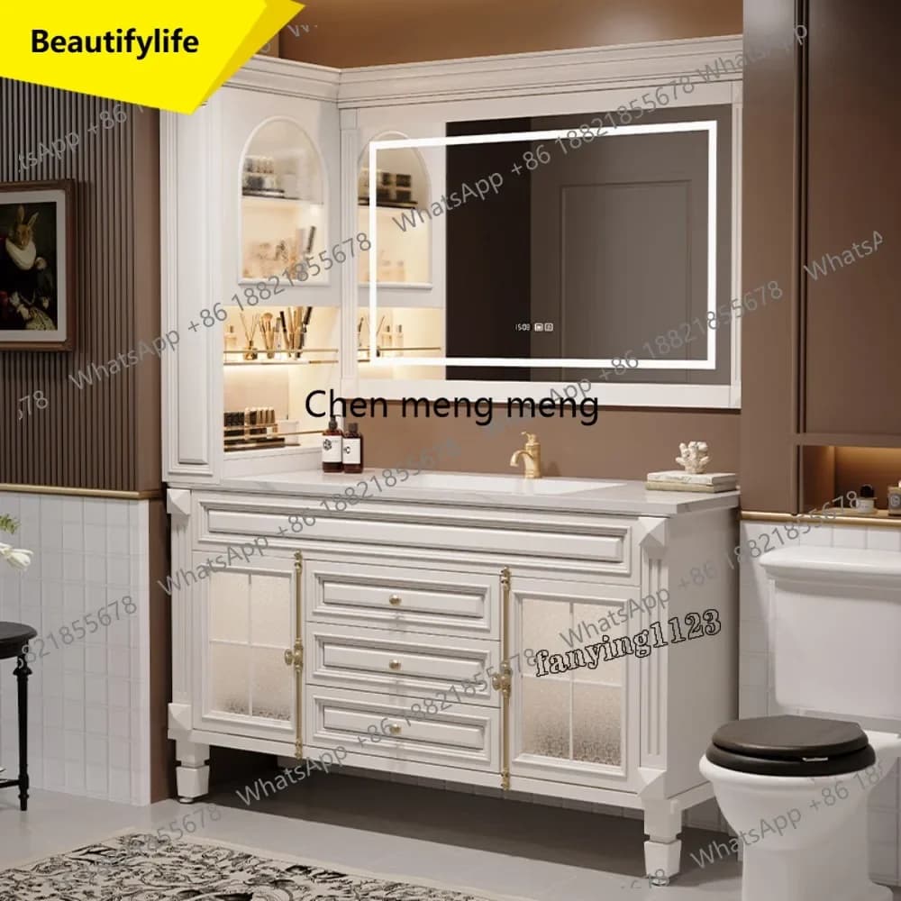 6239  American oak bathroom cabinet combination retro rock slab seamless basin washbasin floor