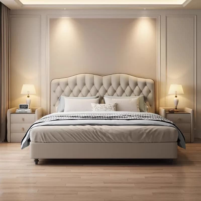 Leather Cream Double Bed Drawers Elegant Pretty Italian Storage Bedroom Beds Loft Hotel Modern Cama Matrimonial Furniture Home