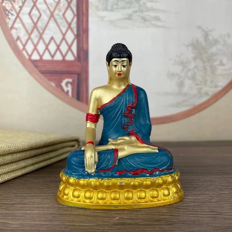 Alloy Painted Tibetan-Style Buddha Statue of Manjushri and Shakyamuni Buddha, Vintage Home Decor Table Ornament