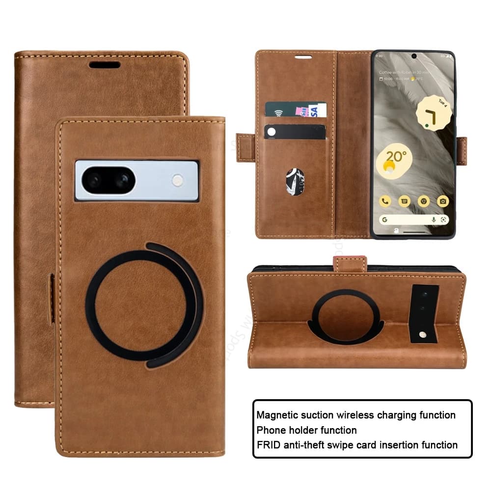 Cover For Google Pixel 10 9 Pro XL For Magsafe Leather Shockproof Case Pixel 9A 8 8a 6 7 9 10Pro Magnetic Flip Card Wallet Cover