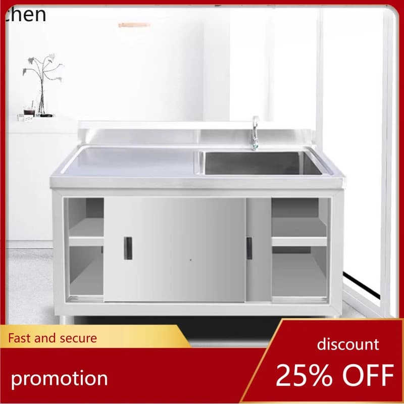 HT kitchen stainless steel sink cabinet welded integrated vegetable basin integral cabinet