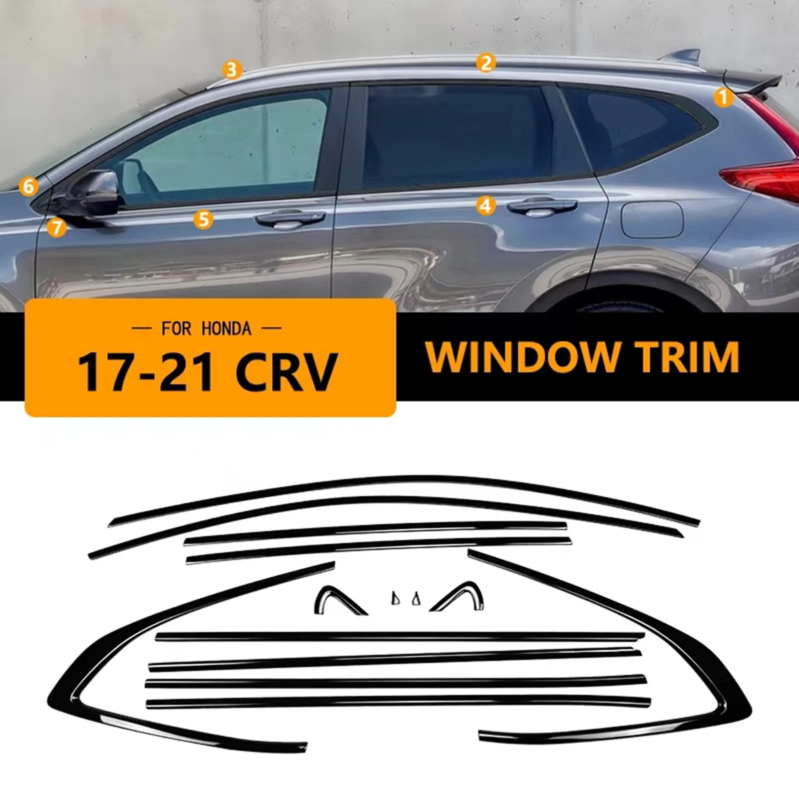 For Honda CRV CR-V 17-22 Exterior Window Molding Trim Strip Gloss Black Door Side Frame Seal Protector Weatherstrip Styling