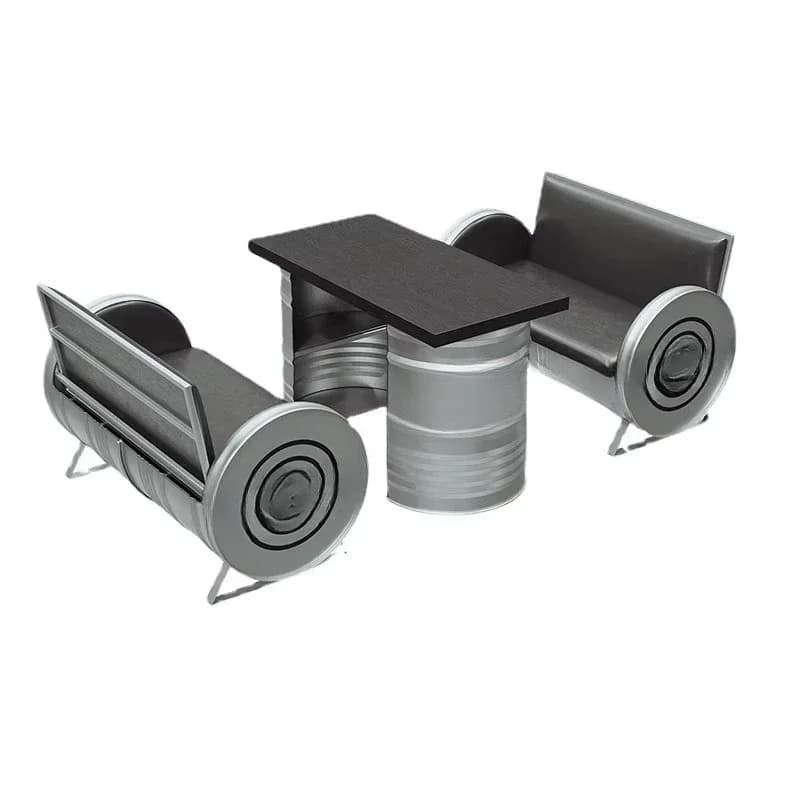 Modern industrial durable metal rod furniture transparent truck sofa oil drum table and chair combination cafe milk bar