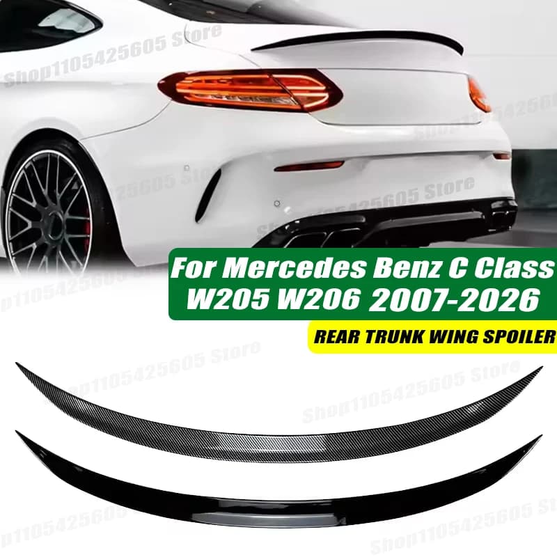 120cm 5D Carbon Look Rear Boot Trunk Spoiler Lip Stick-On Decorative Rear Wing For Mercedes Benz C Class W204 W205 W206