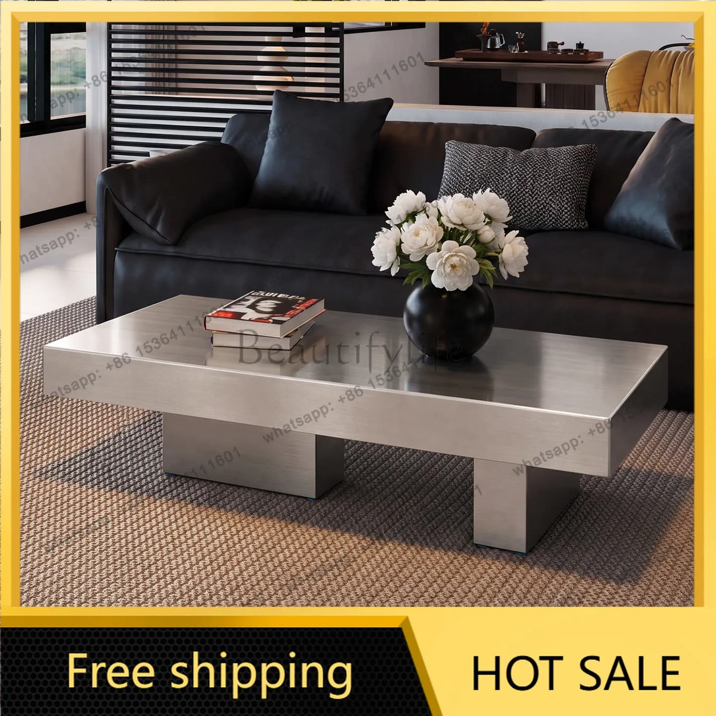 Modern simple stainless steel coffee table living room home light luxury high sense