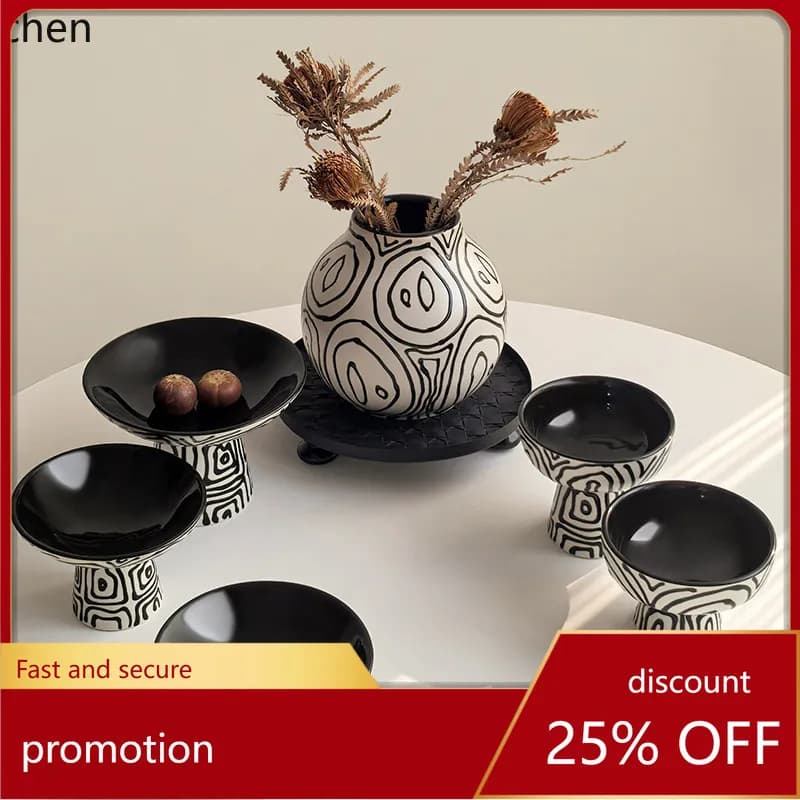 Hxl hand-painted tree ring series dessert bowl, dried fruit plate, high-value ceramic stemmed cup
