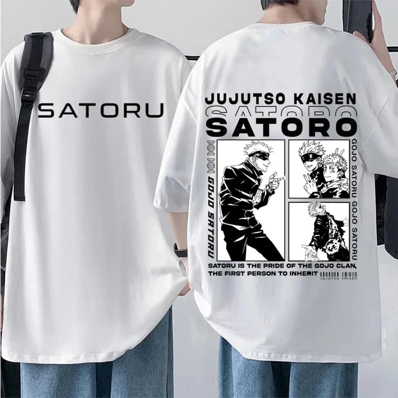 Anime Gojo Satoru Printed Men Woman T-shirts Funny Harajuku Couple Clothing Comfortable Oversize Street Letter Casual Loose Tee