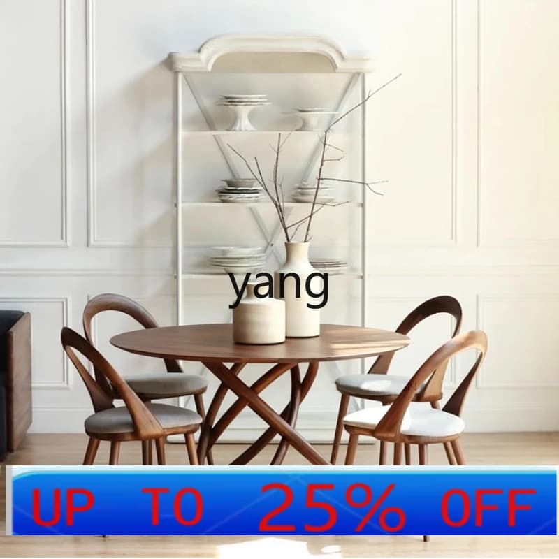 LMM black walnut furniture modern simple light luxury dining table round solid wood table