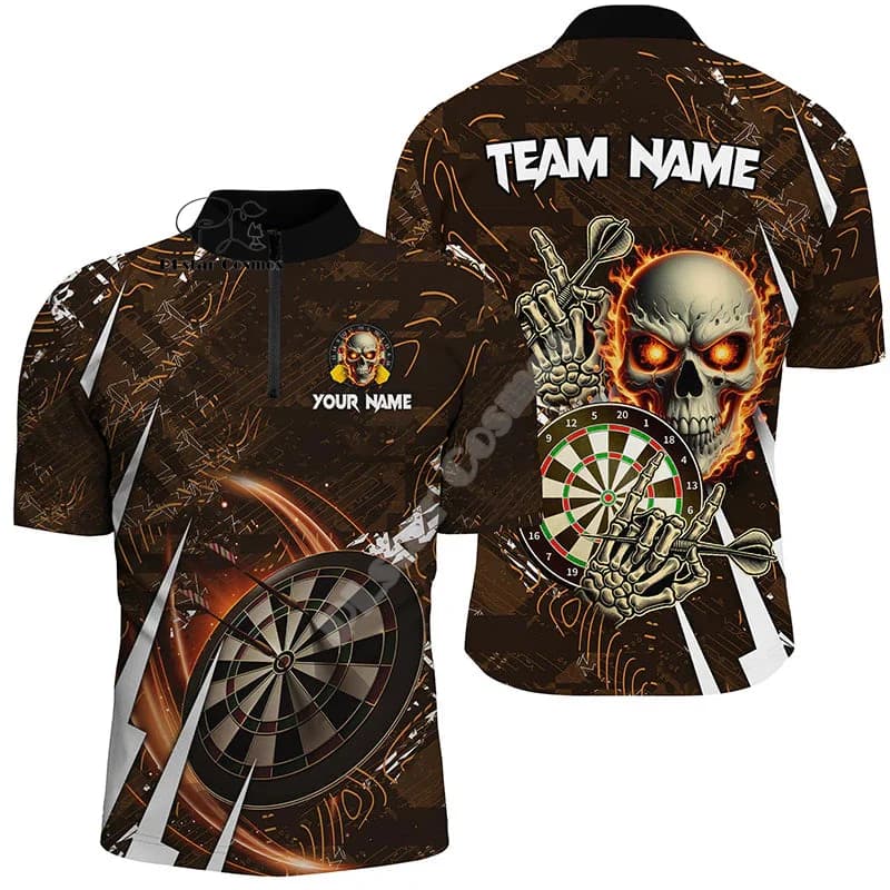Custom Name Darts Camo Vintage Flame Graffiti Tattoo Retro 3DPrint Harajuku Summer Funny Short Sleeves Zip Polo Shirts Jersey 10