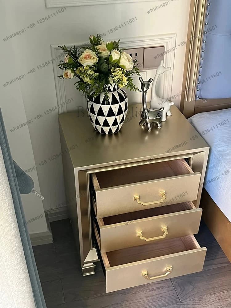 Solid Wood Light Luxury Three-Drawer Bedside Cabinet Modern Simple Storage Cabinet