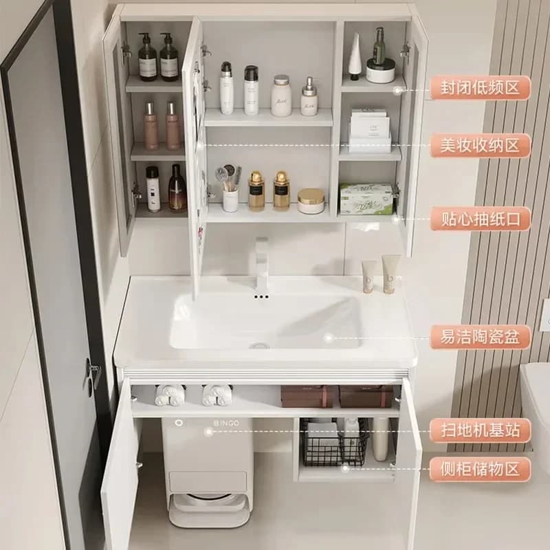 Sensor Ambient Light Robot Vacuum Cleaner Base Station, Bathroom Cabinet, Ceramic Integrated Basin, Bathroom, Hand WashN20