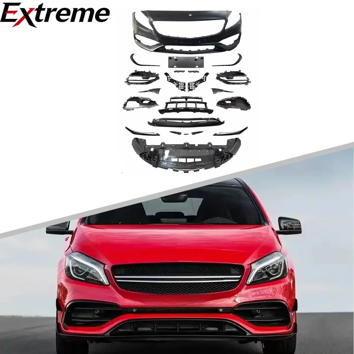 A45 AMG Style Auto PP Bumper Front Lip Rear Diffuser Side Skirt Vents Spoiler Body Kit for BENZ W176  2013-2018