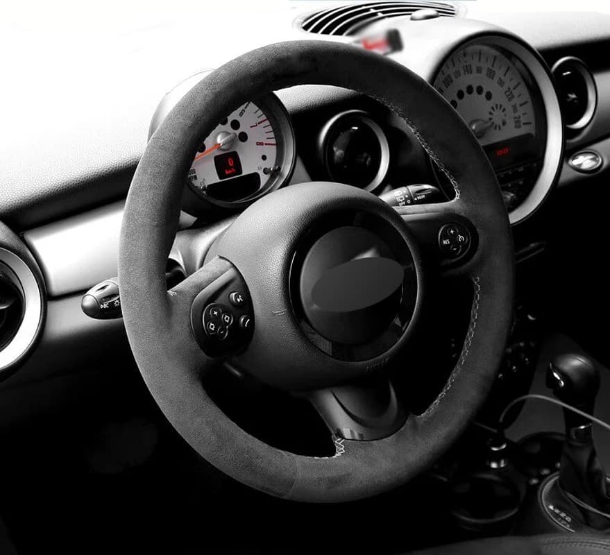 Genuine Leather White Thread Steering Wheel Cover for Alcantera for MINI RR56 R57 Clubman Clubvan Convertible Countryman Coupe
