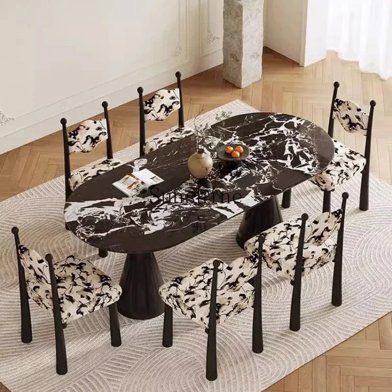 French retro rectangular marble dining table Hotel B & B restaurant Dining table and chairs