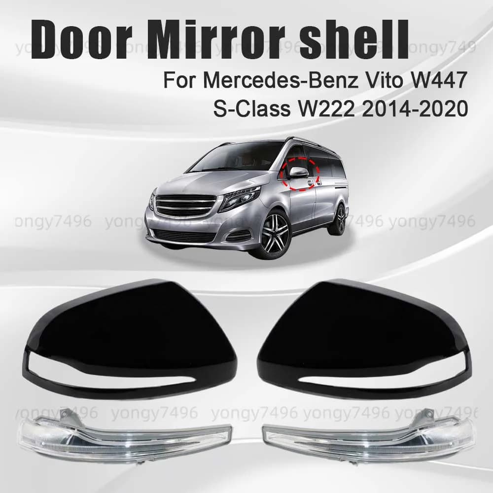 Protective Cover Door Mirror Shell For Mercedes-Benz Vito W447 S-Class W222 2014-2020 Glossy Black Car Rearview Accessories