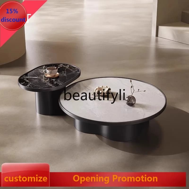 cn8617 ss High-End Minimalist Round Coffee Table Set for Living Room, Small Household Marble Coffee Table