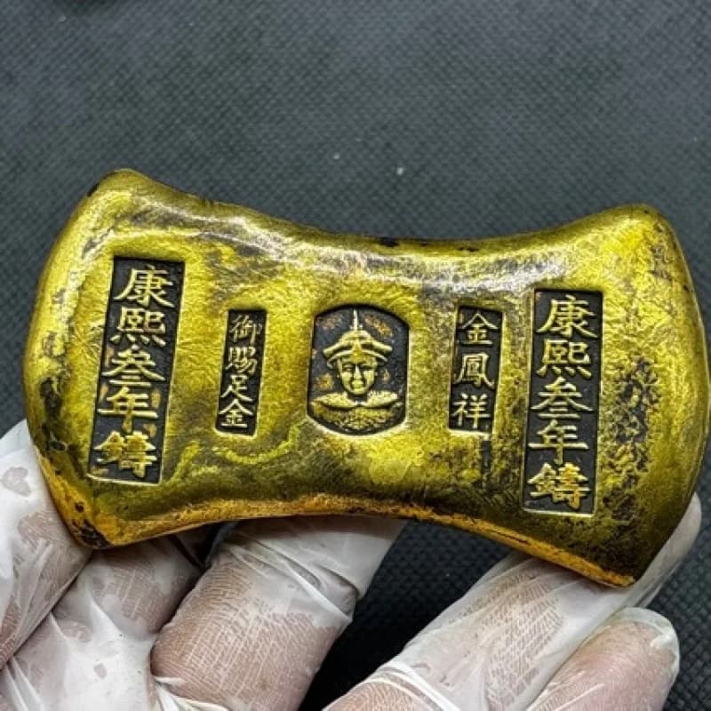 Qing Dynasty Five Emperors Waist  Large Gold Ingot, Pure Copper Antique Collectible Film Props Decorati
