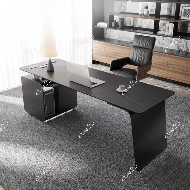 Italian minimalist rock slab living room large long desk premium desktop workbench home office
