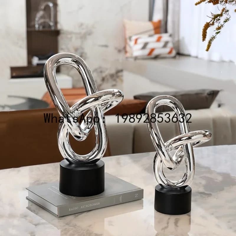 A21Resin Crafts Golden Rings Chains Geometrically Wound Sculpture Hollow Decorative Figurines  Home Decoration Accessories