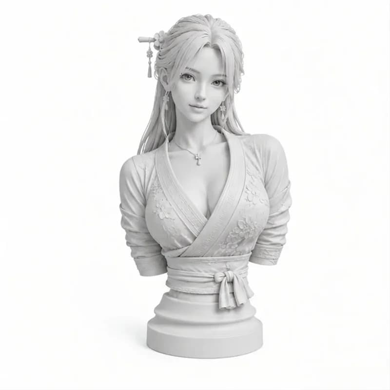 12cm Resin Japanese Anime Style Woman Bust Statue Kimono Girl Figurine Floral Hairpin Home Decor Art Gift