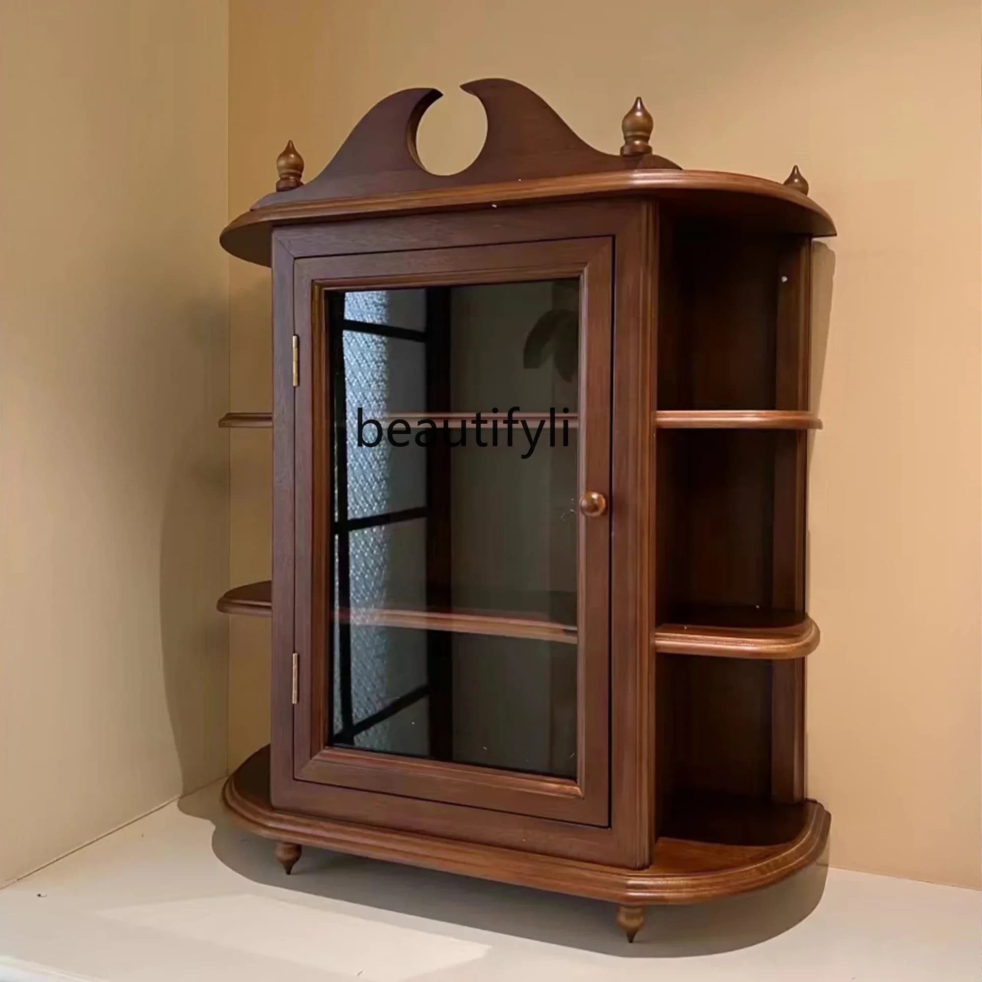 55American medieval solid wood rack restaurant retro coffee cup holder antique wall hanging, storage cabinet
