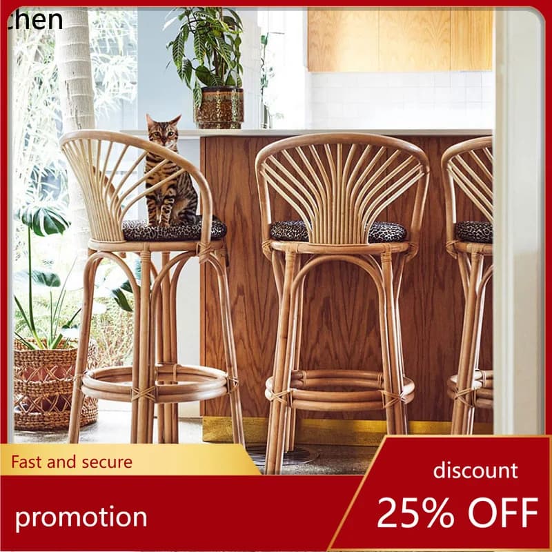 HXL Rattan High Bar Chair Cafe Restaurant Backrest Rattan Chair