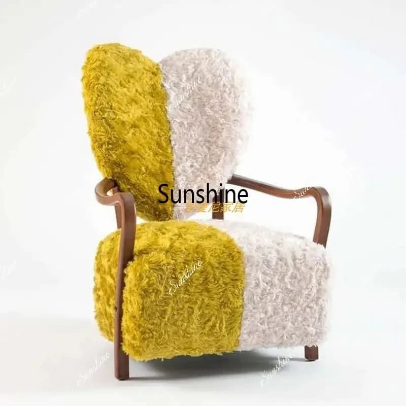 Nordic creative solid wood lamb wool sofa light luxury household heart back chair