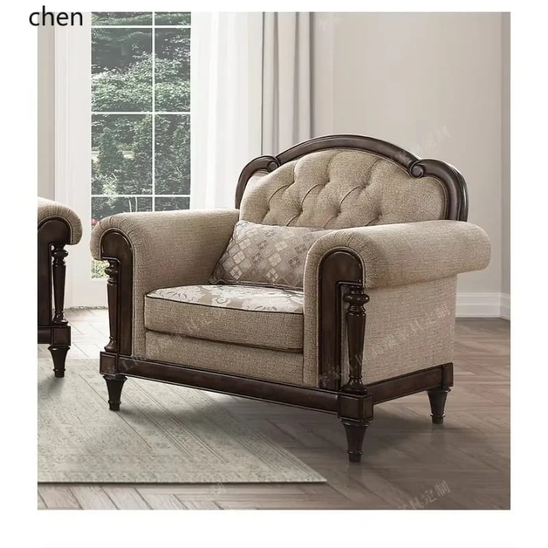 SA-11 Solid Wood Fabric Sofa Set Living Room Oak Vintage High Back Sofa