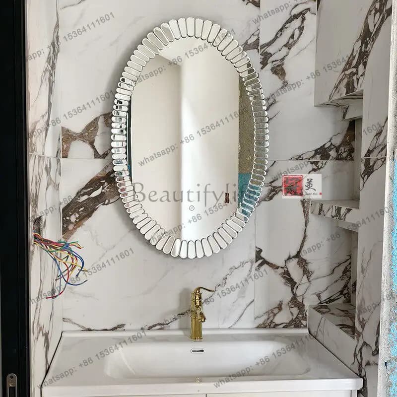 LD Bathroom Luxury Mirror Wall Aesthetic Round Modern Items Decoration Funky Mirror Hanging Makeup Spiegel Wand