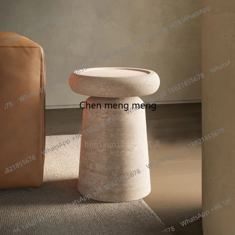 Wabi Sand Wind Natural Travertine Square Sofa Side Table Designer Living Room Small Coffee Table Side Table