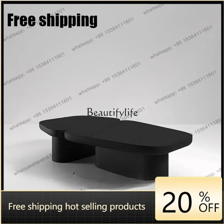 Customizable  French Solid Wood Simple Special-shaped Villa Living Room Coffee Table Black Oval Coffee Table
