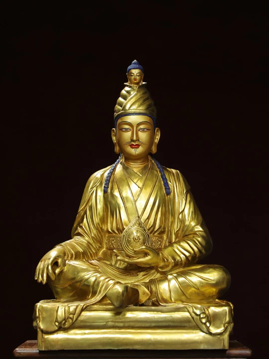 20"Tibetan Temple Collection Old Bronze Gilded Cinnabar Shakyamuni Buddha Head Master Buddha Guru Sitting Buddha Worship Hall