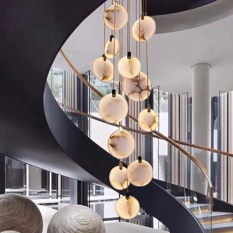 Modern Nordic All Copper Energy Saving AC Chandelier for Duplex Building Rotating Staircase Bedroom Bedside Villa Light