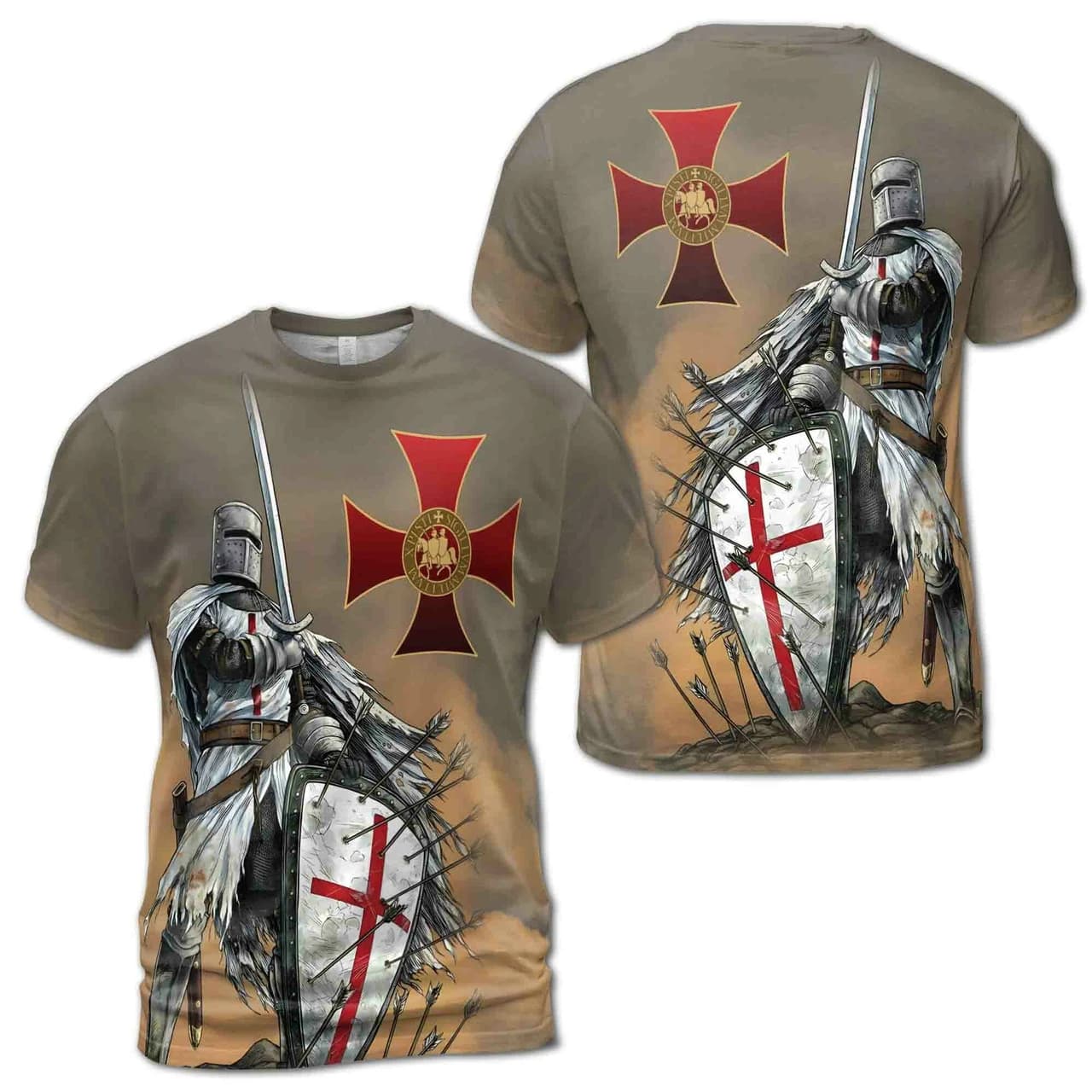 Crusaders Knight Print Men's T-shirts Street Hip Hop Short Sleeve Tees Casual O-neck Tops Christ Jesus Pattern Fashion Clothing