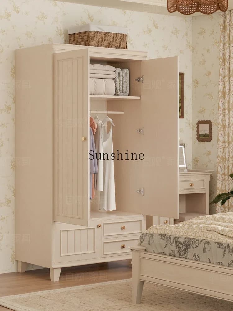 French antique wardrobe two-door bedroom hanging wardrobe solid wood furniture small apartment household  FT