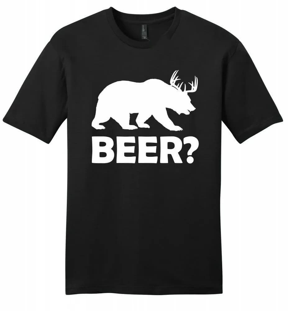 Beer Deer Bear Funny Hunting Deer Beer Party T-Shirt 100% Cotton O-Neck Summer Short Sleeve Casual Mens T-shirt Size S-3XL