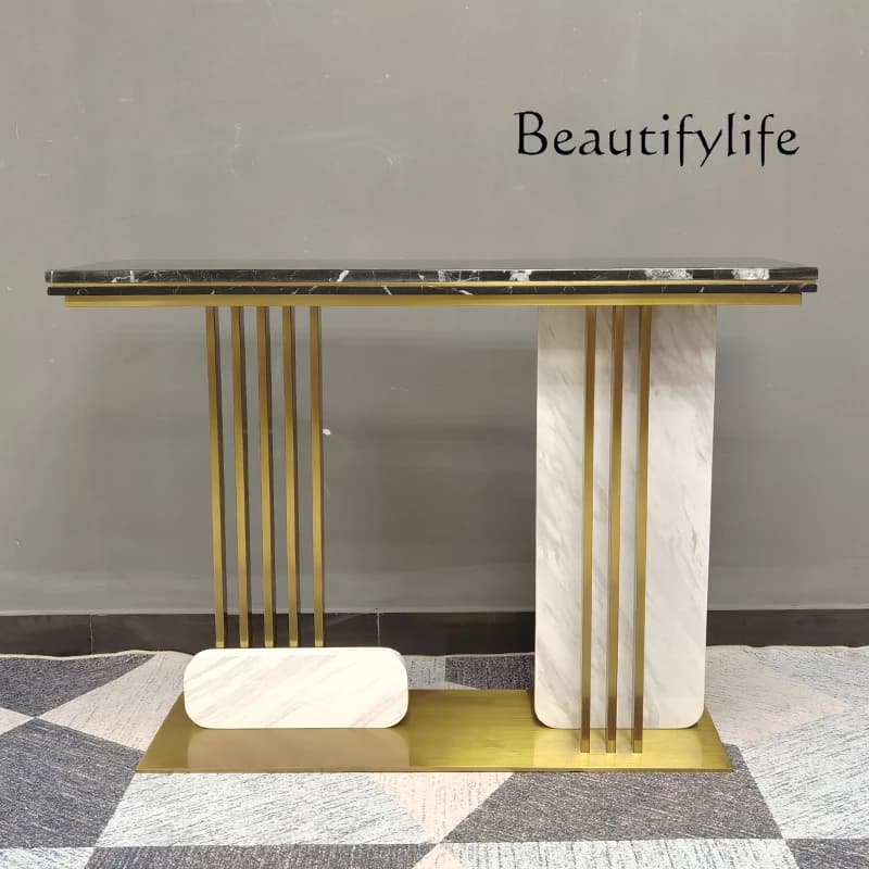 Italian entrance table light luxury modern entrance cabinet foyer stainless steel entrance table against the wall