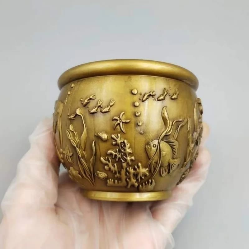 Antique , thickened brass, "Abundance of Fish" incense burner, copper vessel, nostalgic living room