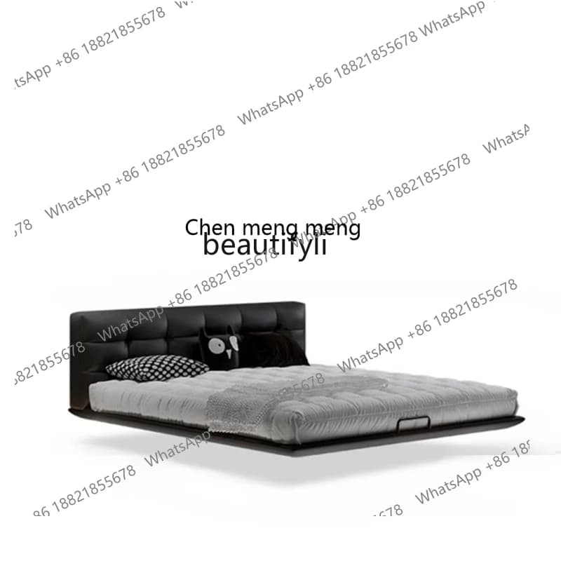 Air Suspension Bed Italian-Style Light Luxury Induction Lamp Solid Wood Double Bed Modern Minimalist 1.8 M Leather Bed