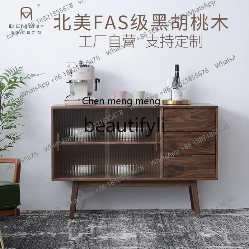 32Nordic black walnut solid wood side cabinet storage cabinet restaurant