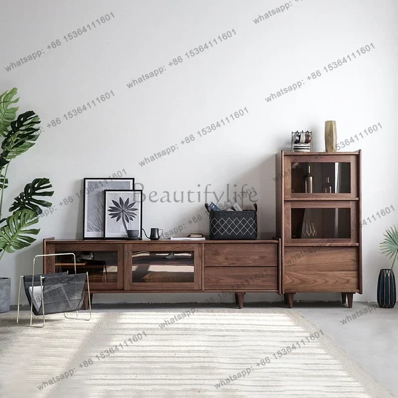 yj7 Nordic solid wood TV cabinet, modern simple living room combination cabinet