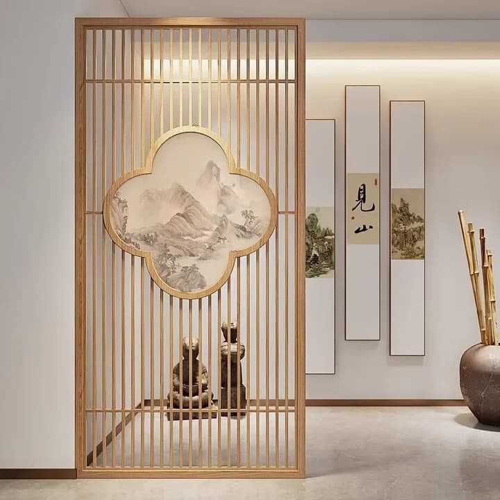 Solid wood grille living room screen entry entrance entrance entrance tea room study hotel hall block partition wall