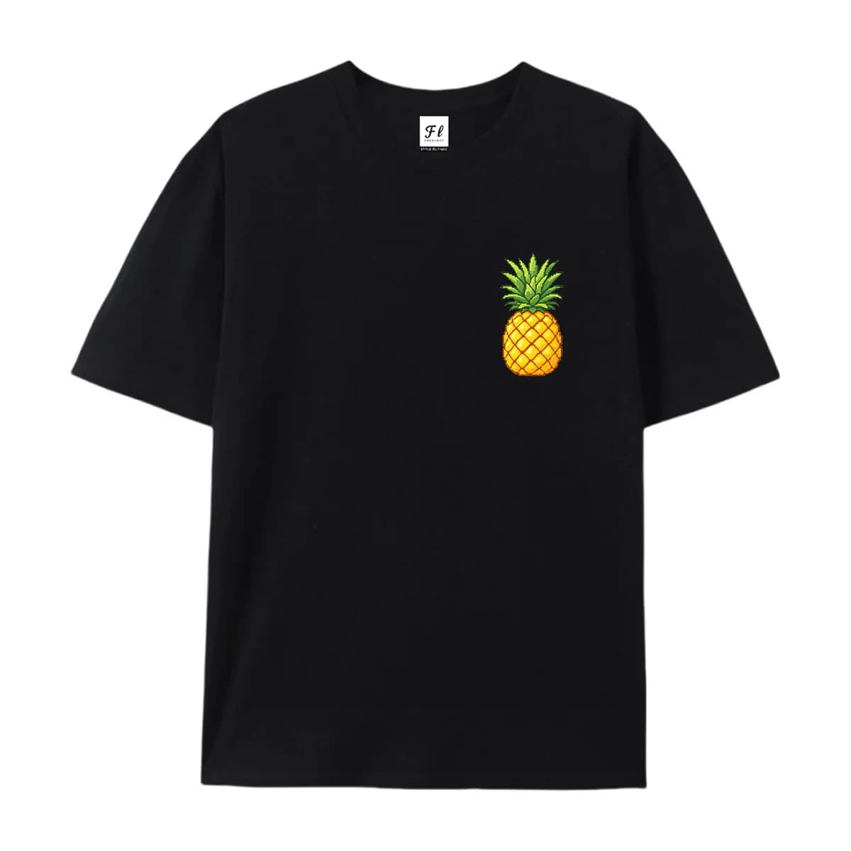 Unisex Short Sleeve T Shirt Pixel Pineapple Chest Print Casual Cotton Tees For Men Women Tropical Fruit Theme Minimalist Daily