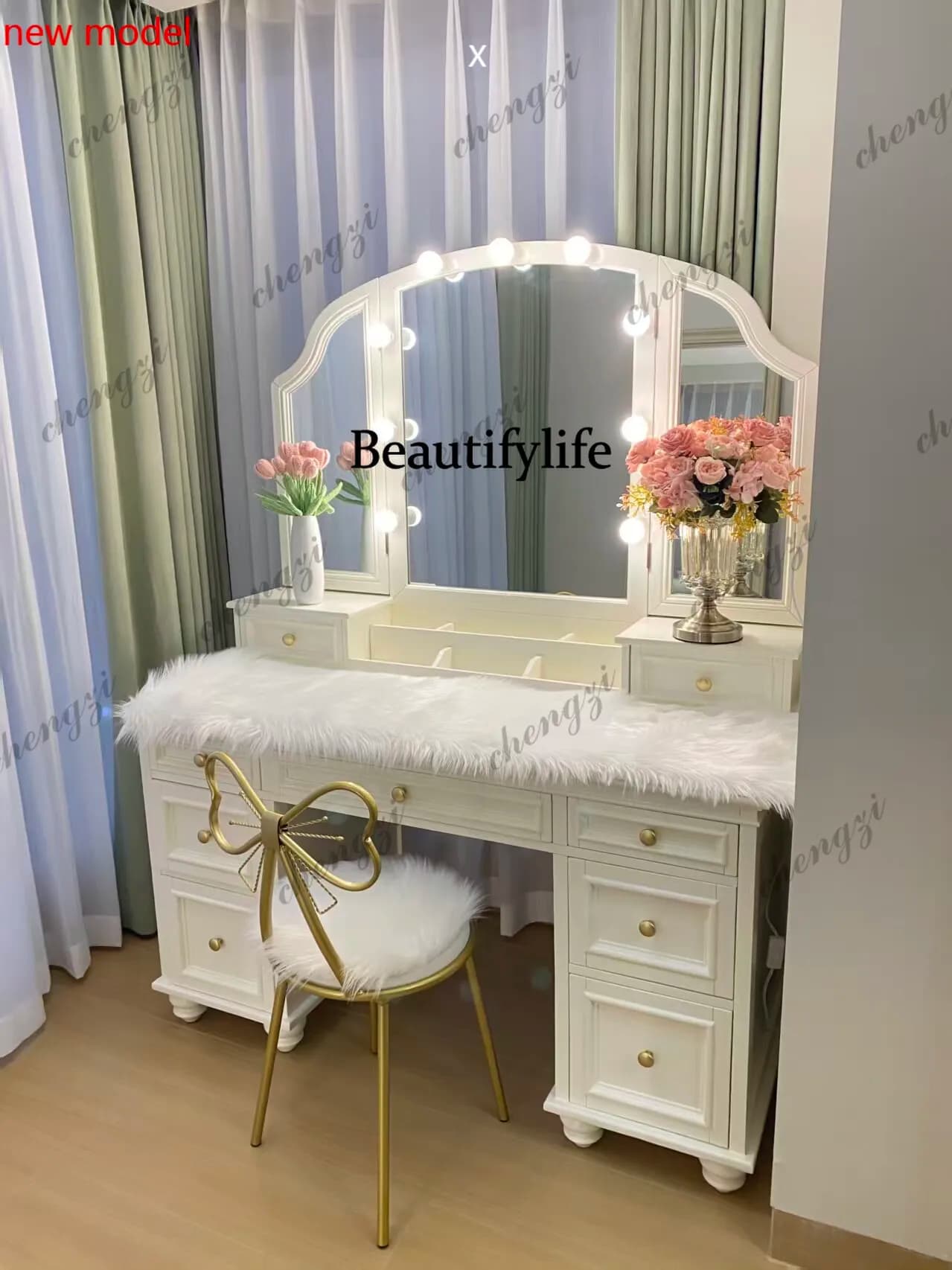 American all-solid wood dresser bedroom light luxury high-end sense, storage, makeup tableN138